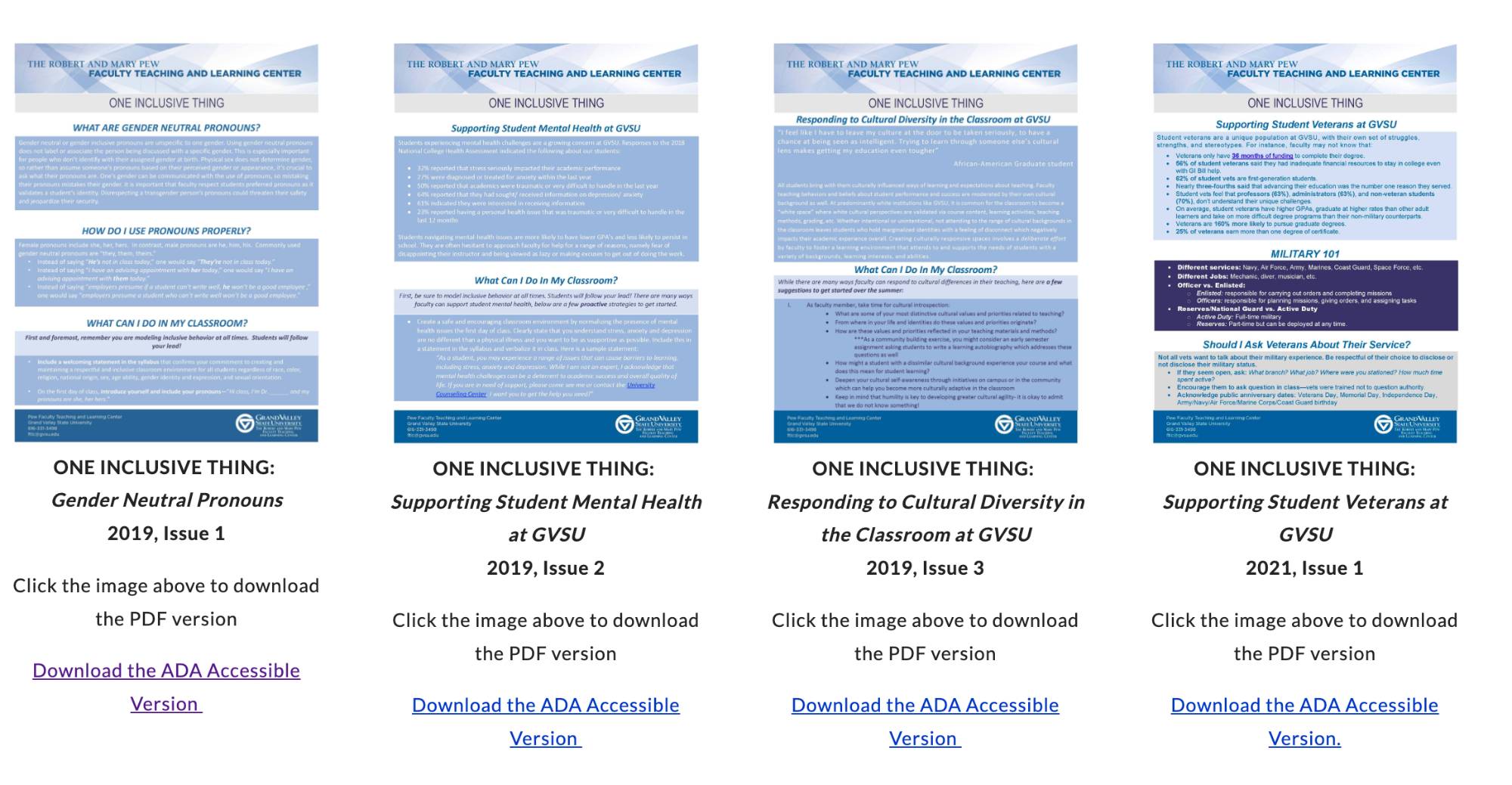 Posters that can be downloaded from the FTLC website link on inclusive teaching practices